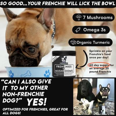 Show full view: Frenchies vs Everybody Frenchies vs Mushrooms Powder Immune Supplement for Dogs, 2.65-oz jar slide 8 of 11