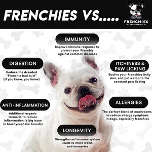 Frenchies vs Everybody Frenchies vs Mushrooms Immune Support Digestive Health Allergy Relief Turkey Tail Mushroom Flavored Supplement for Dogs, 2.65-oz jar