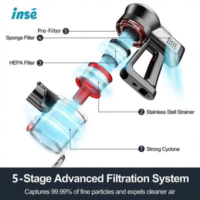 Show full view: INSE N650 Cordless Stick Vacuum, Red slide 4 of 9