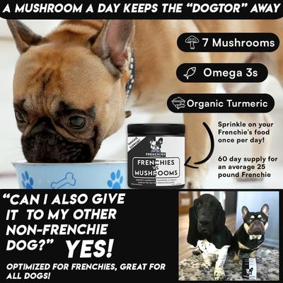 Show full view: Frenchies vs Everybody Frenchies vs Mushrooms Powder Immune Supplement for Dogs, 2.65-oz jar slide 4 of 11