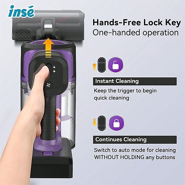 Show full view: INSE S10 6-in-1 Cordless Stick Vacuum, Purple slide 9 of 9