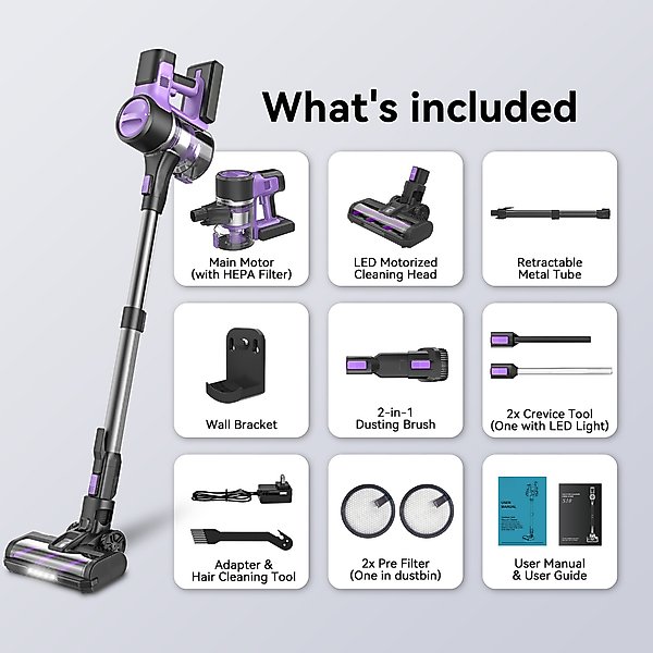 Show full view: INSE S10 6-in-1 Cordless Stick Vacuum, Purple slide 8 of 9