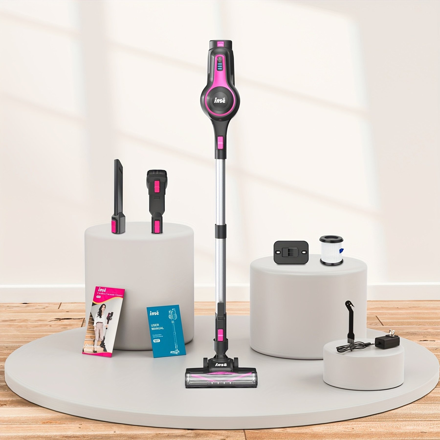 INSE N5T 6-in-1 Cordless Stick Vacuum, Rose Red