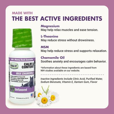 Show full view: Liquid-Vet Calm & Content Support Unflavored Liquid Calming Supplement for Cats, 8-fl oz bottle slide 5 of 9