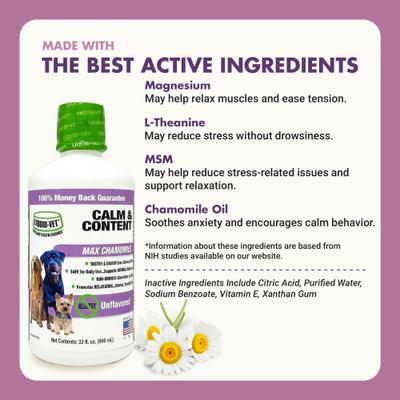 Show full view: Liquid-Vet Calm & Content Support Unflavored Liquid Calming Supplement for Dogs, 32-fl oz bottle slide 5 of 9