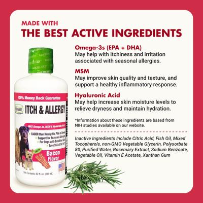 Show full view: Liquid-Vet Itch & Allergy Support Bacon Flavor Dog Supplement, 32-fl oz bottle slide 5 of 10