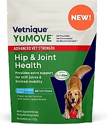 Vetnique Labs YuMOVE Advanced Vet Strength Savory Seafood Flavor Soft Chews Hip & Joint Support Supplement for Dogs, 45 count