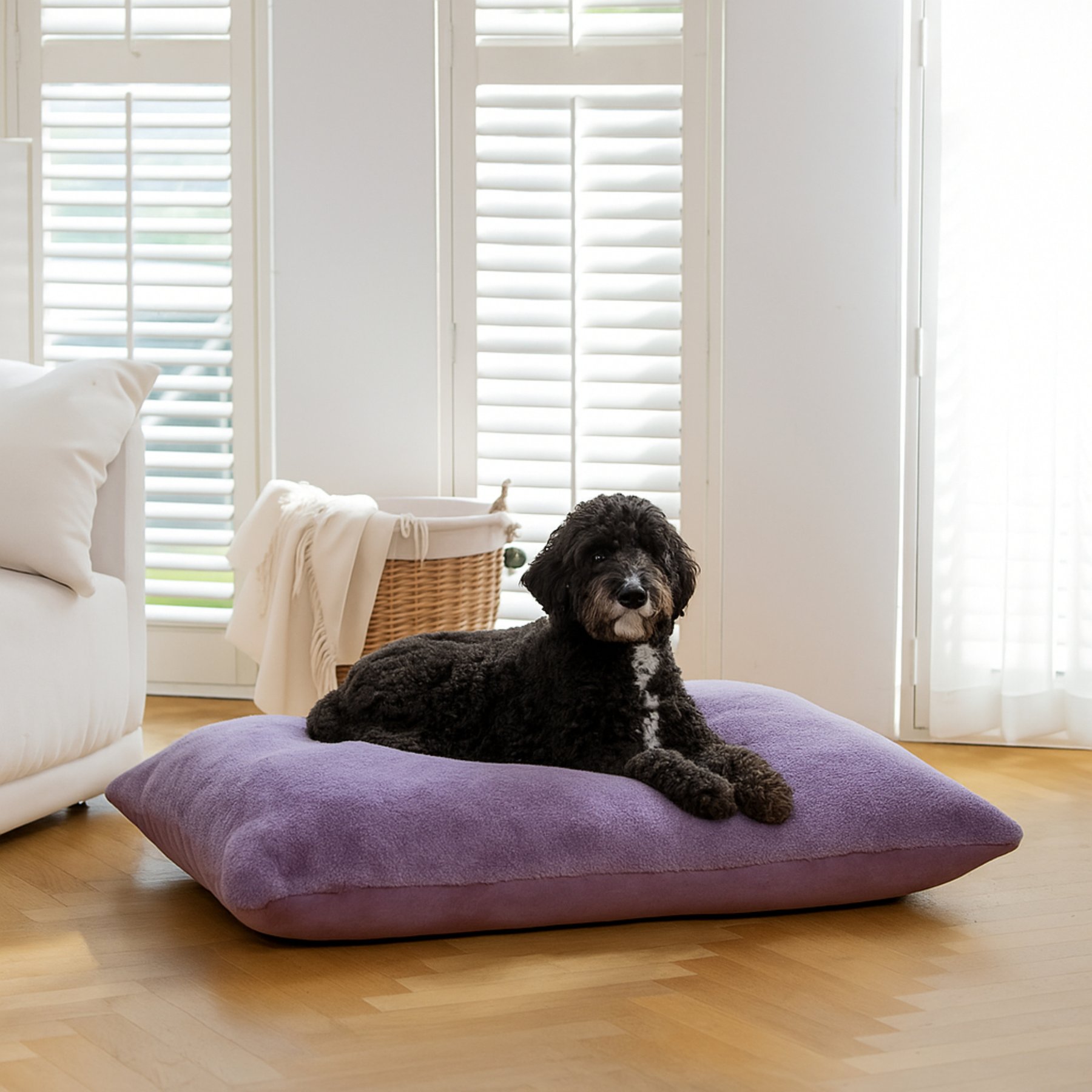Allisandro Wear-Resistant Sherpa Orthopedic Pillow Dog Bed, Purple, Large