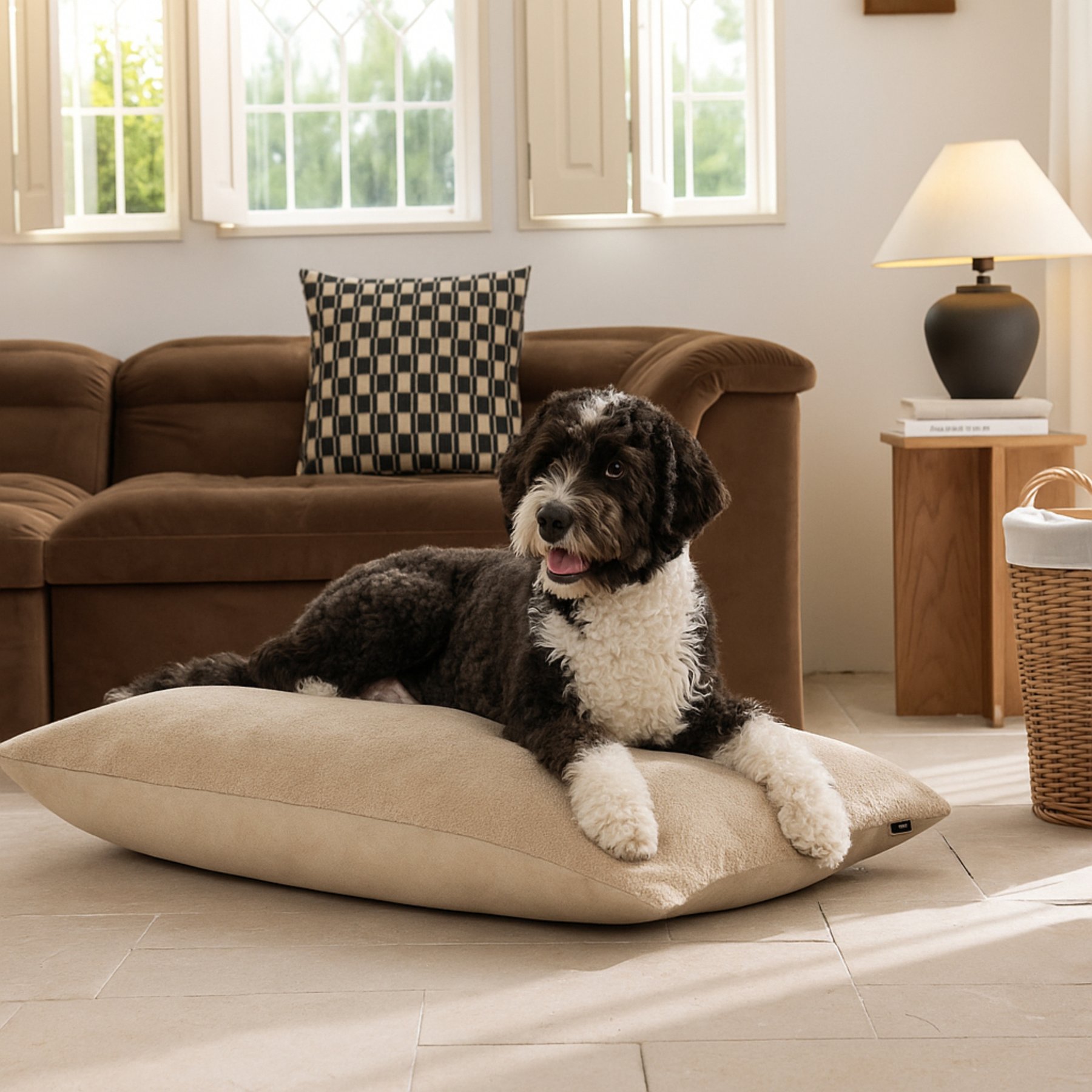 Allisandro Wear-Resistant Sherpa Orthopedic Pillow Dog Bed, Beige, Large