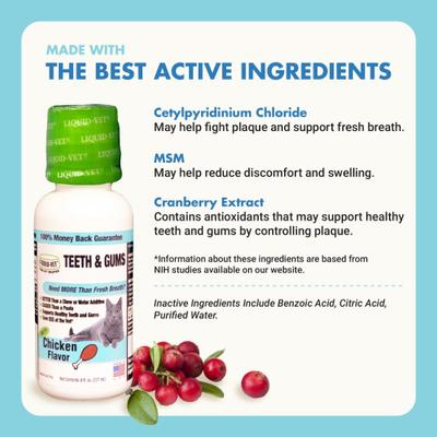 Show full view: Liquid-Vet Teeth & Gums Support Chicken Flavor Cat Supplement, 8-fl oz bottle slide 5 of 12