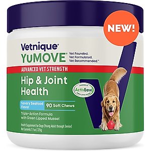 Vetnique Labs YuMOVE Advanced Vet Strength Savory Seafood Flavor Soft Chews Hip & Joint Support Supplement for Dogs, 90 count
