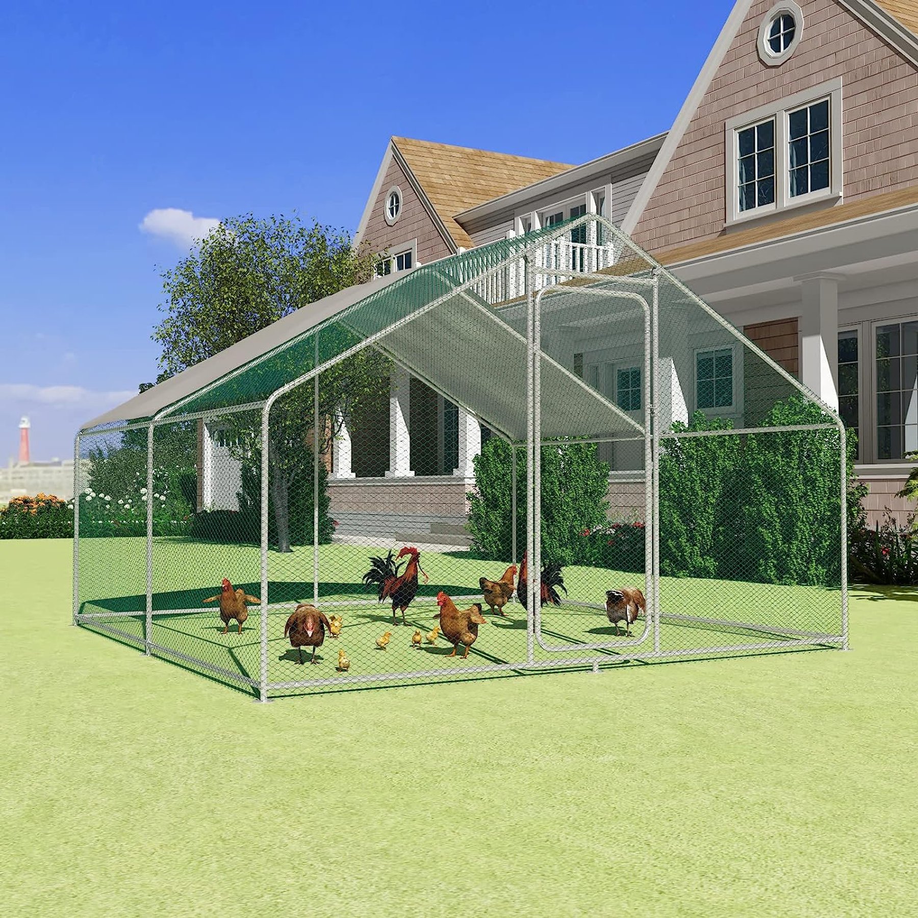 RYPetmia Outdoor Metal Chicken Coop, 30 Chicken Capacity