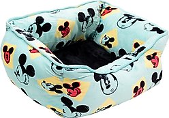 Buckle-Down Disney Mickey Mouse Expressions Cuddler Bolster Dog Bed, Blue, Small