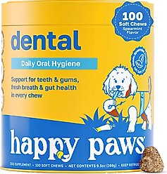 Happy Paws Dental Health Soft Chews Supplement for Dogs, 100 count