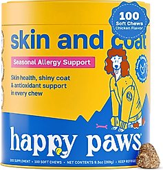 Happy Paws Skin & Coat Soft Chews Supplement for Dogs, 100 count