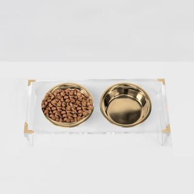 Show full view: Hiddin Clear Campaign Double Dog Bowl, Gold, Medium slide 3 of 6