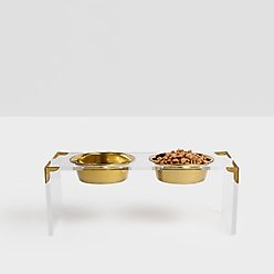 Hiddin Clear Campaign Double Dog Bowl, Gold, Medium slide 1 of 6