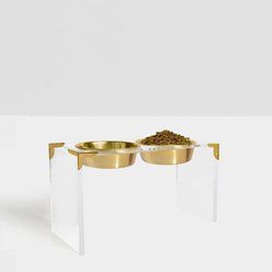 Hiddin Clear Campaign Double Dog Bowl, Gold, Large