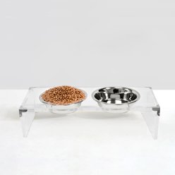Hiddin Clear Campaign Double Dog Bowl, Silver, Small