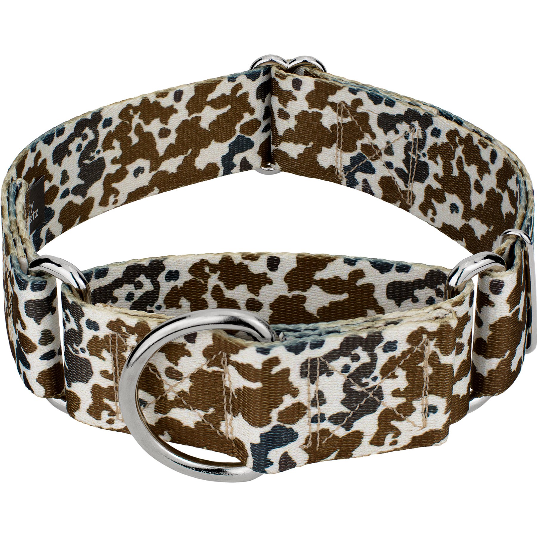 Country Brook Petz HossFit Jr Cow Print Wide Martingale Dog Collar, Brown, Medium: 15 to 21-in neck, 1.5-in wide