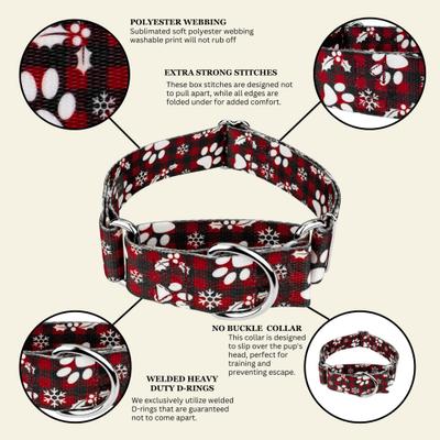 Show full view: Country Brook Petz HossFit Jr Christmas Plaid Wide Martingale Dog Collar, Red, Large: 18 to 26-in neck, 1.5-in wide slide 8 of 9