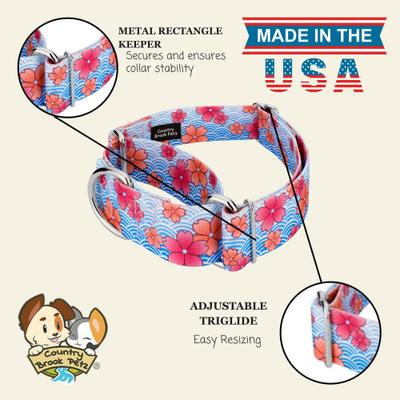Show full view: Country Brook Petz HossFit Jr April Blossoms Wide Martingale Dog Collar, Blue, Medium slide 3 of 10