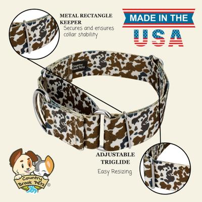 Show full view: Country Brook Petz HossFit Jr Cow Print Wide Martingale Dog Collar, Brown, X-Large: 23 to 31-in neck, 1.5-in wide slide 2 of 9