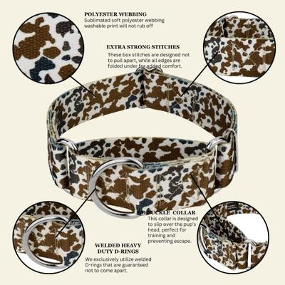 Show full view: Country Brook Petz HossFit Jr Cow Print Wide Martingale Dog Collar, Brown, X-Large: 23 to 31-in neck, 1.5-in wide slide 9 of 9