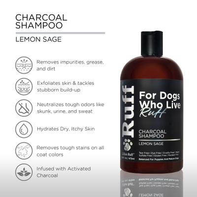 Show full view: RUFF by Lillian Ruff Activated Charcoal Pet Shampoo, Lemon Sage, 16-fl oz bottle slide 2 of 8
