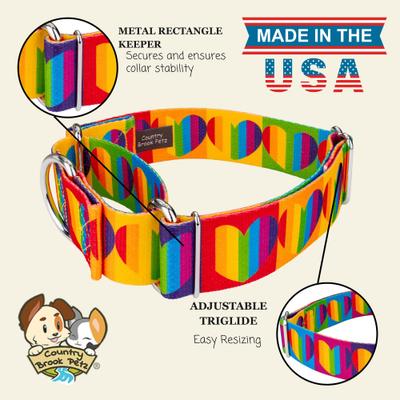 Show full view: Country Brook Petz HossFit Jr Rainbow Hearts Wide Martingale Dog Collar, Medium: 15 to 21-in neck, 1.5-in wide slide 7 of 8