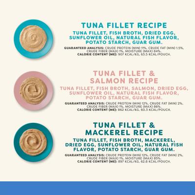 Show full view: Applaws Fish Selection Mousse Variety Pack Limited Ingredient Wet Food, 2.47-oz pouch, case of 12 + Tuna Puree Lickable Cat Treats, 0.5-oz tube, 6 count slide 4 of 9