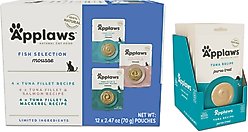 Applaws Fish Selection Mousse Variety Pack Limited Ingredient Wet Food, 2.47-oz pouch, case of 12 + Tuna Puree Lickable Cat Treats, 0.5-oz tube, 6 count