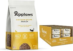 Applaws Chicken Breast Canned Food, 2.47-oz, case of 24 + Adult Complete Chicken Recipe with Country Vegetables Grain-Free Dry Cat Food, 4-lb bag