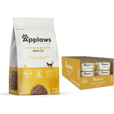 Applaws Applaws Chicken Breast Canned Food, 2.47-oz, case of 24 + Adult Complete Chicken Recipe with Country Vegetables Grain-Free Dry Cat Food, 4-lb bag