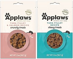 Applaws Grain-Free Limited Ingredient Tuna & Salmon Flavor Crunchy Treats, 2-oz bag + Tuna Soft & Chewy Cat Treats, 2-oz pouch