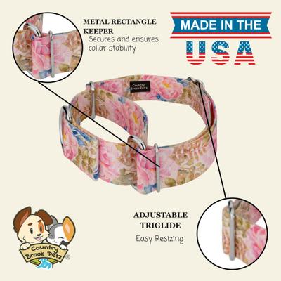 Show full view: Country Brook Petz HossFit Jr Watercolor Peonies Wide Martingale Dog Collar, Pink, Medium: 15 to 21-in neck, 1.5-in wide slide 7 of 8