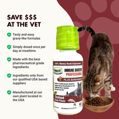 Show full view: Liquid-Vet Feline Immune Booster Seafood Flavor Liquid Supplement for Cats, 8-fl oz bottle slide 6 of 9