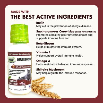 Show full view: Liquid-Vet Feline Immune Booster Seafood Flavor Liquid Supplement for Cats, 8-fl oz bottle slide 5 of 9