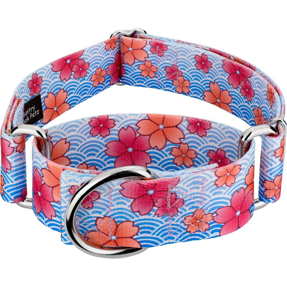 Country Brook Petz HossFit Jr April Blossoms Wide Martingale Dog Collar, Large, Blue