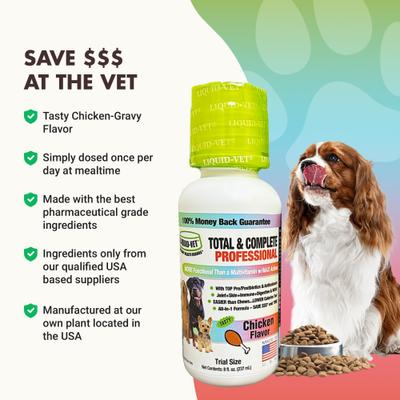 Show full view: Liquid-Vet K9 Total & Complete Chicken Flavored Liquid Multi-Supplement for Dogs, 8-fl oz bottle, case of 2 slide 6 of 10