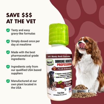Show full view: Liquid-Vet K9 Immune Booster Chicken Flavor Liquid Supplement for Dogs, 8-fl oz bottle, 2 count slide 6 of 9