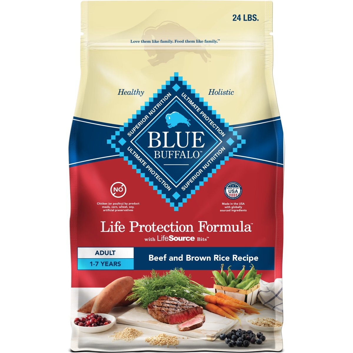 Blue Buffalo Life Protection Formula Adult Beef & Brown Rice Recipe Dry Dog Food, 24-lb bag