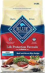 Blue Buffalo Life Protection Formula Adult Beef & Brown Rice Recipe Dry Dog Food, 34-lbs bag