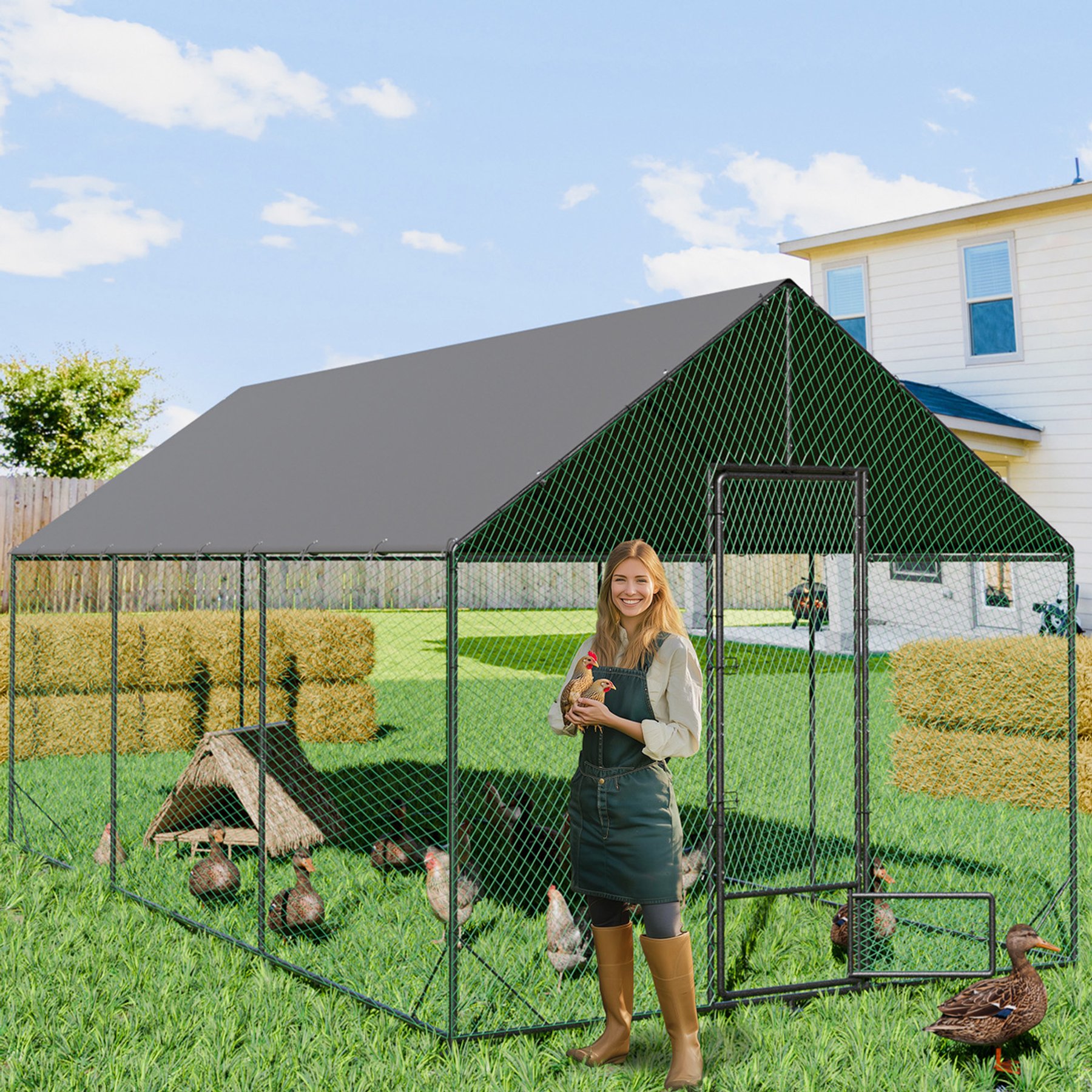 Wisfor Walk-in Metal Chicken Coop with Rustic Proof Tubes, 19.75 x 9.84 ft