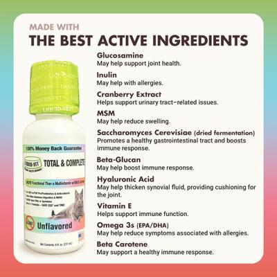 Show full view: Liquid-Vet Feline Total & Complete Unflavored Liquid Multi-Supplement for Cats, 8-fl oz bottle slide 5 of 10