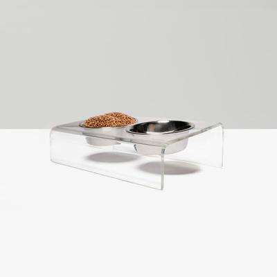 Show full view: Hiddin Clear Slant Double Dog Bowl, Silver, Small slide 2 of 7