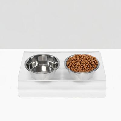 Show full view: Hiddin Clear Slant Double Dog Bowl, Silver, Small slide 4 of 7