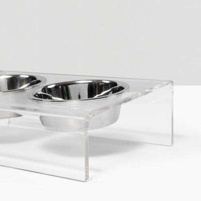 Show full view: Hiddin Clear Slant Double Dog Bowl, Silver, Small slide 5 of 7