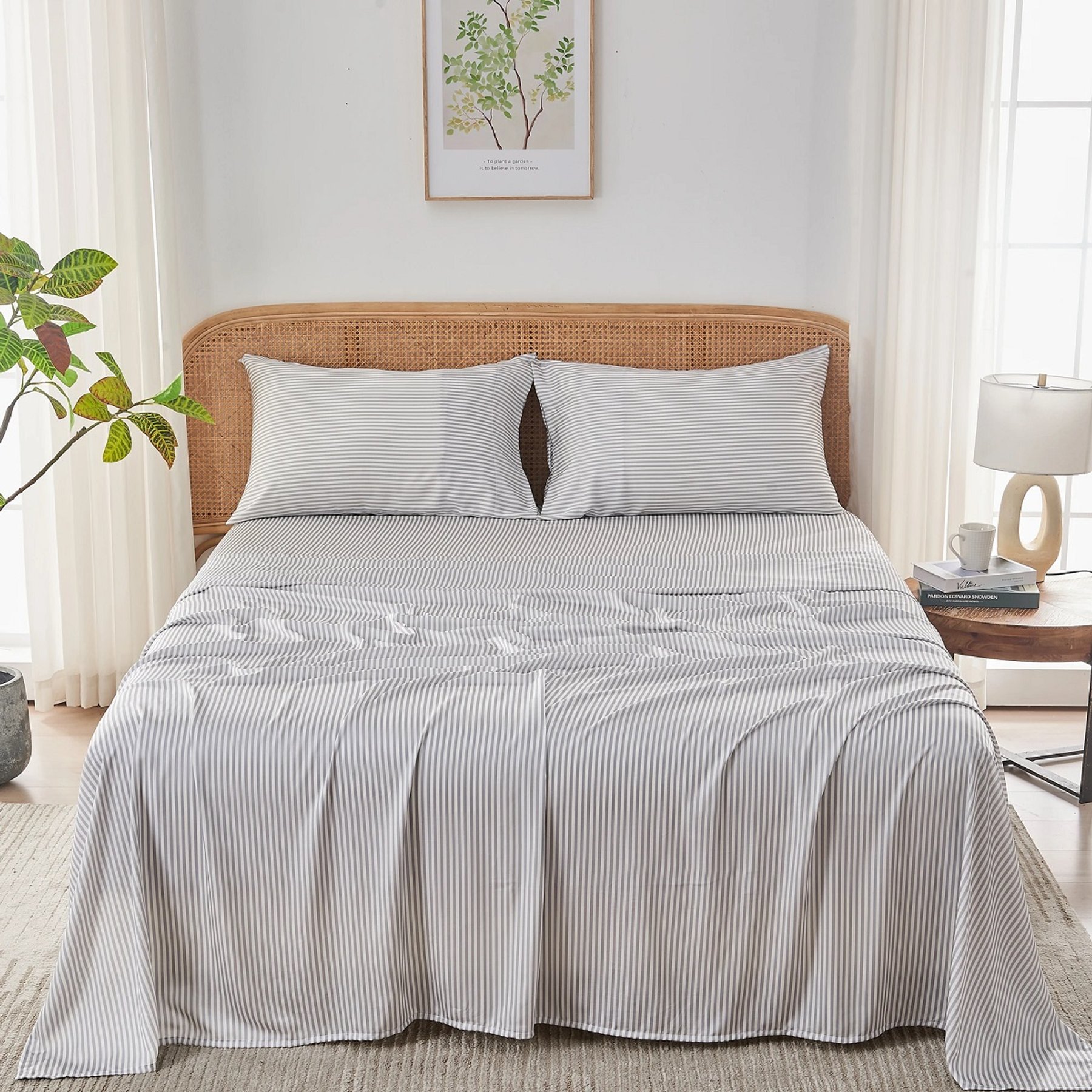 SIJO AiryWeight Eucalyptus Sheet Set, Stripe, Queen