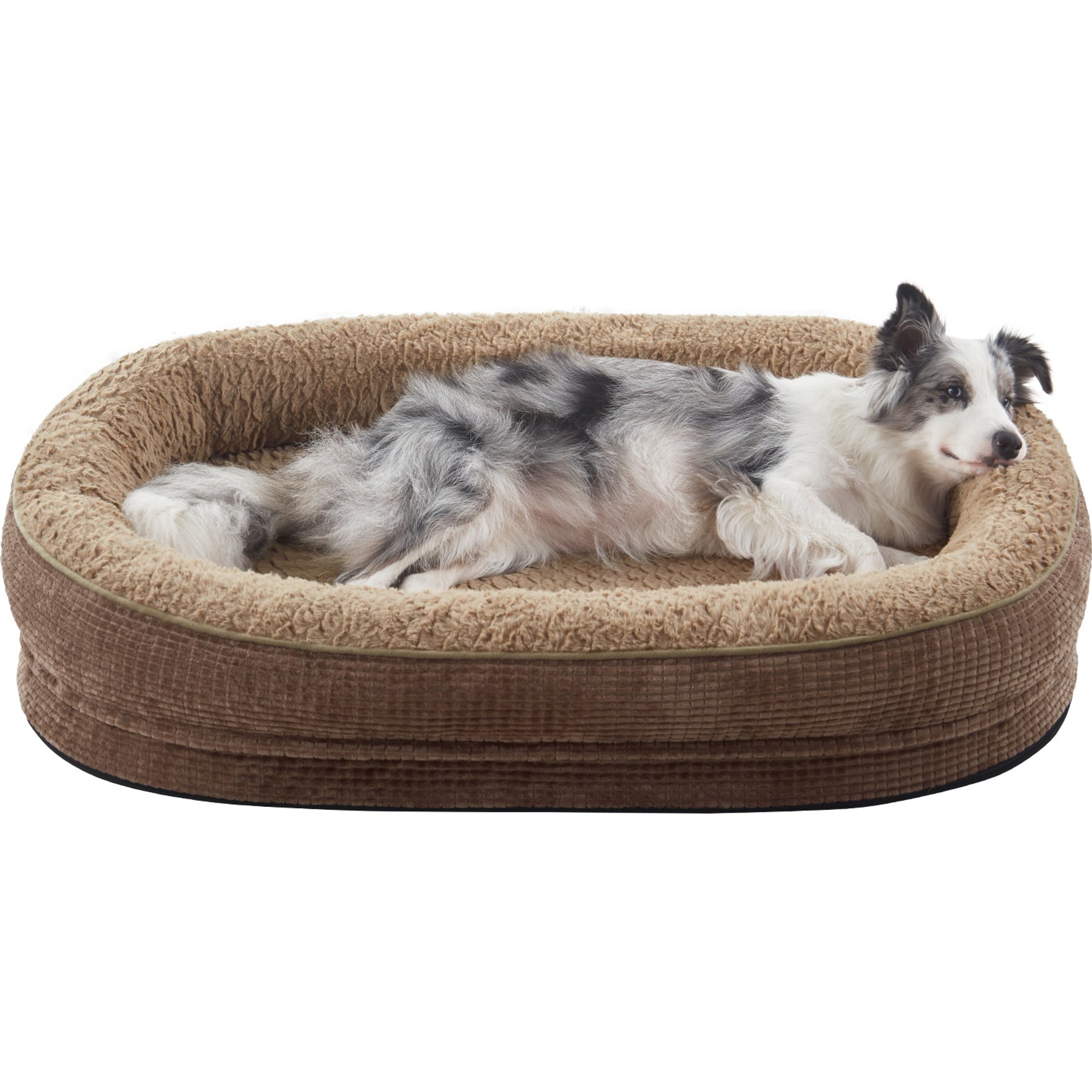 MIXJOY Oval Non-Slip Bottom Washable Cover Memory Foam Bolster Dog Bed, Brown, Large